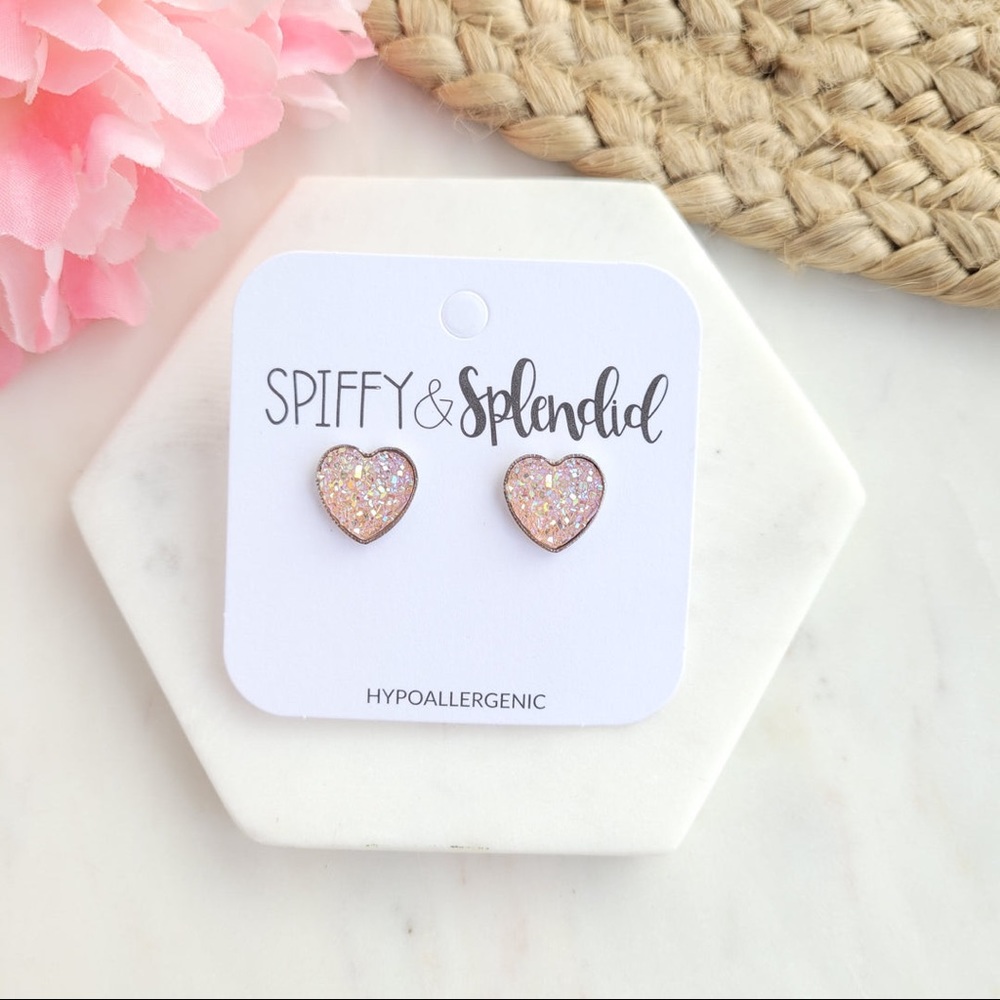 Druzy Light Pink Heart Studs
